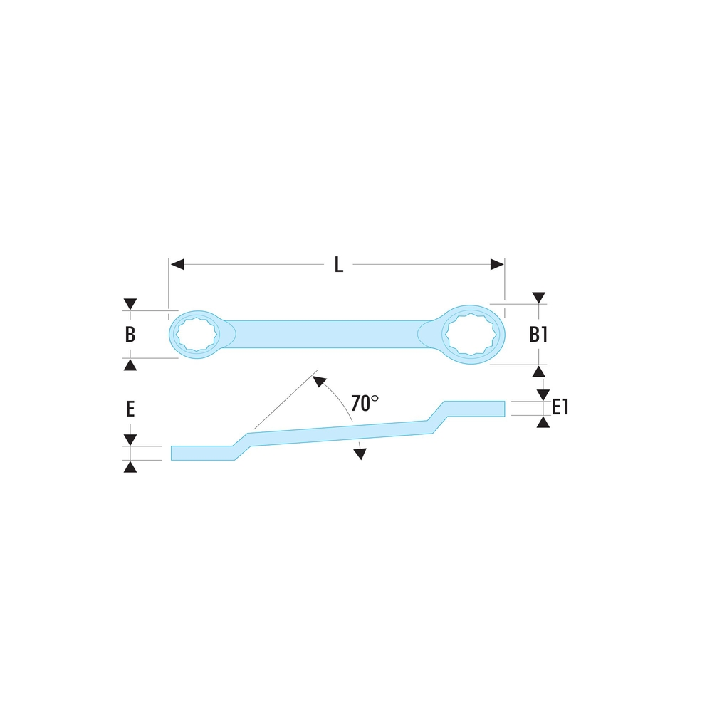 Clé polygonale contrecoudée en pouces 1/4