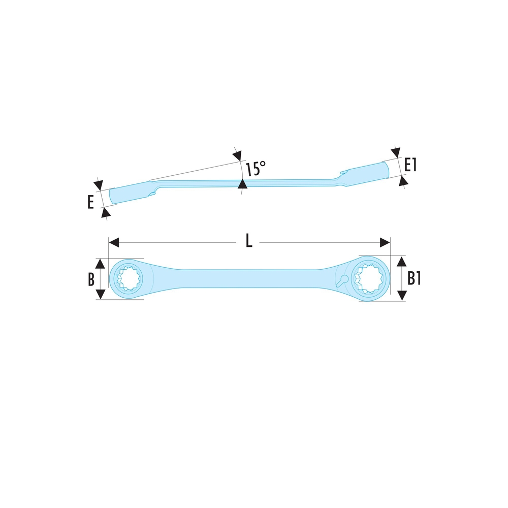 Clé polygonale à cliquet inclinée à 15° 1/2