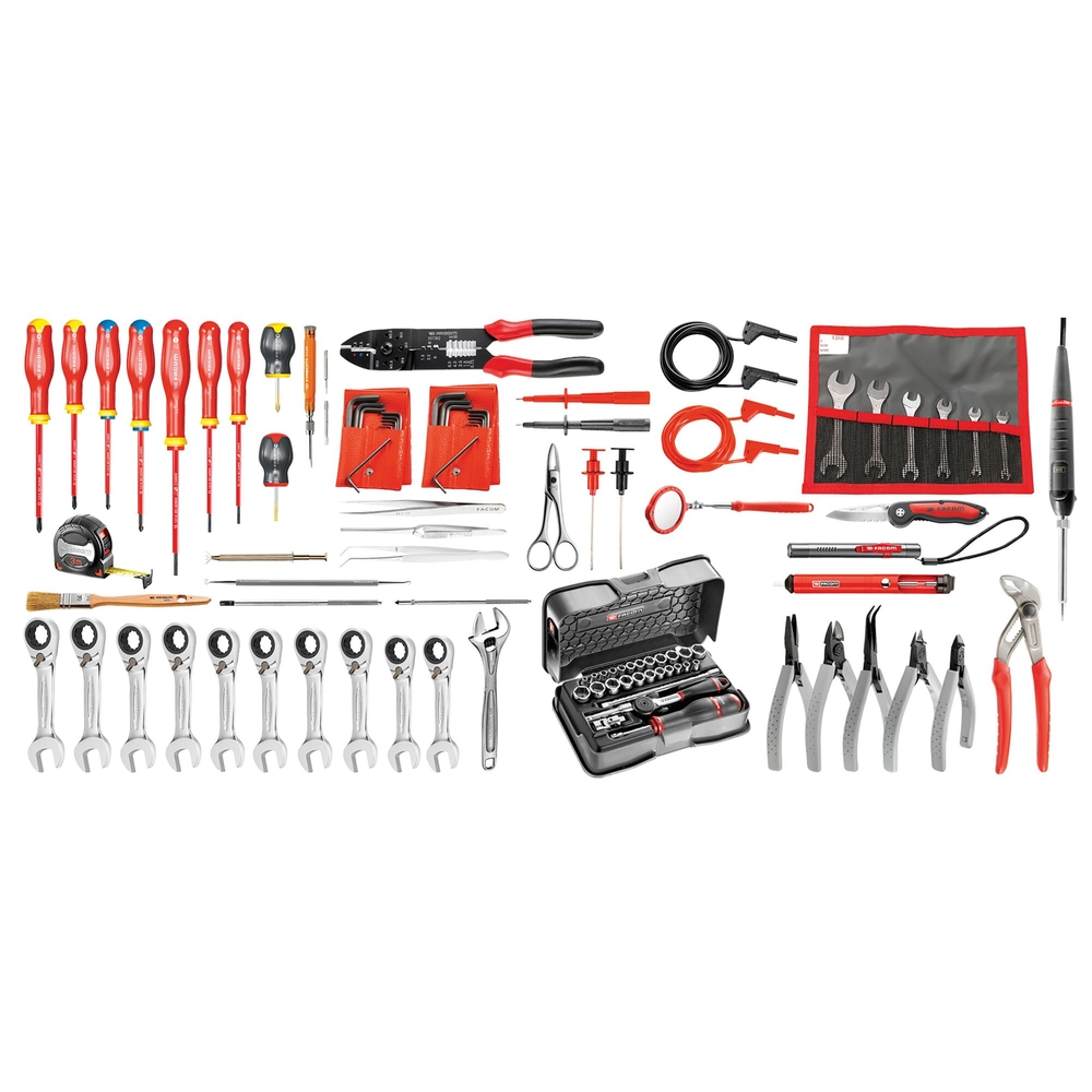 Sélection électricien 101 outils - boîte à outils textile sur roulettes - FACOM - BSR20.EL34