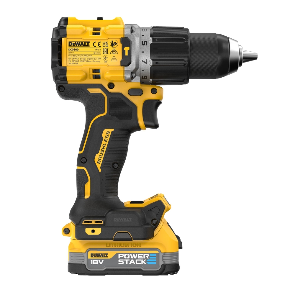Perceuse-visseuse percussion compacte XR 18V 1,7Ah Li-Ion Brushless - POWERSTACK - DCD805E2T-QW - DEWALT