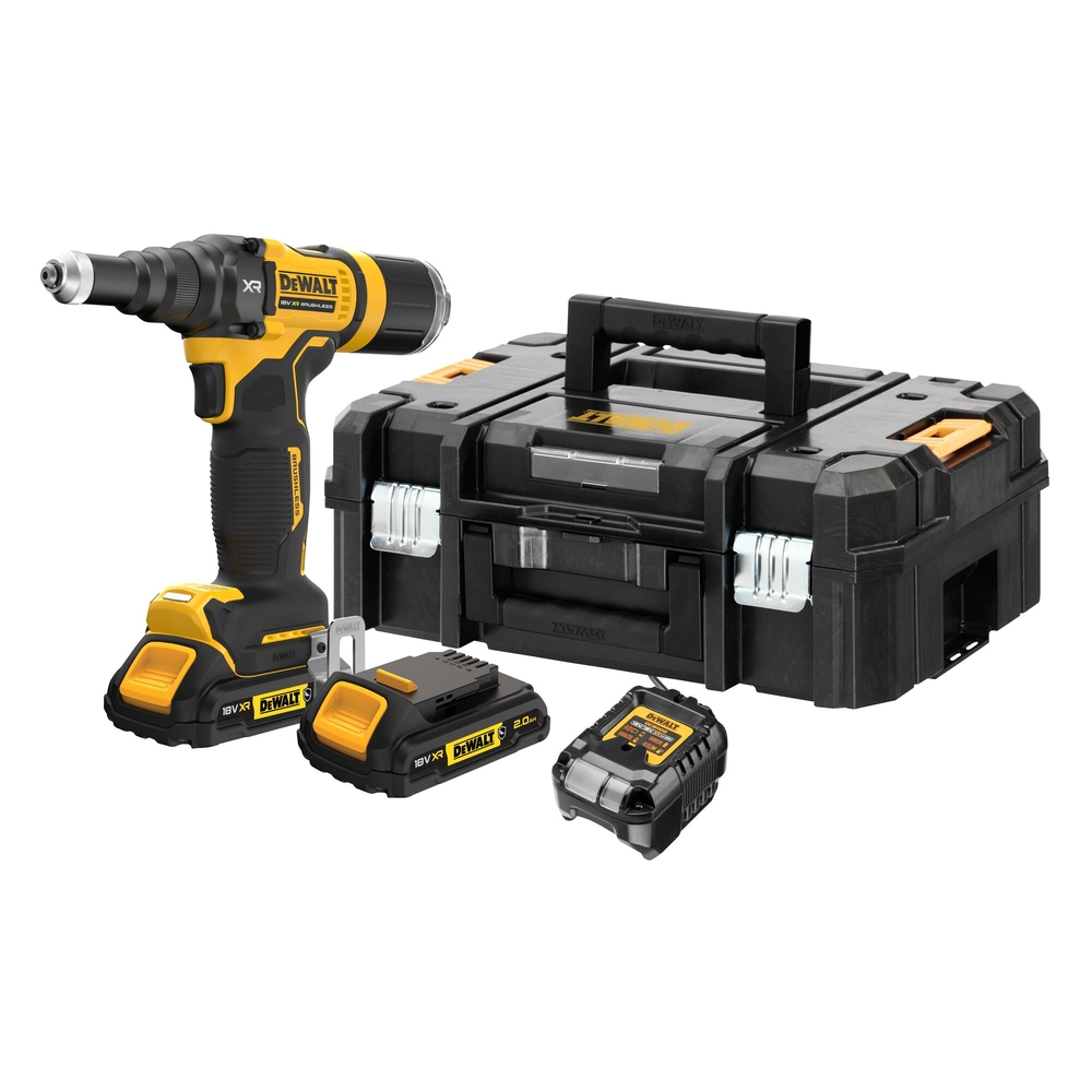 Riveteuse XR 18V 2Ah Brushless 4.8 mm - 2 batteries renforcées, coffret TSTAK - DCF403D2GT-QW - DEWALT