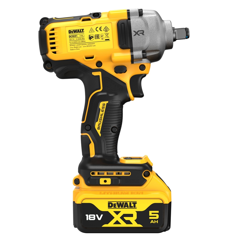 Boulonneuse à chocs 1/2‘’ XR 18 V 5 Ah Li-Ion Brushless 812 Nm - jonc de sécurit - DCF891P2T-QW - DEWALT