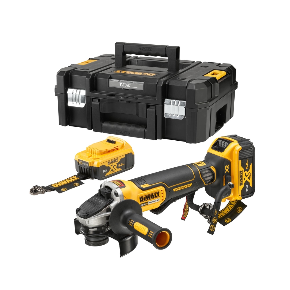 Meuleuse 125 mm XR 18V Brushless - interrupteur à palette - lanière de sécurité - DCG406P2LRT-QW - DEWALT