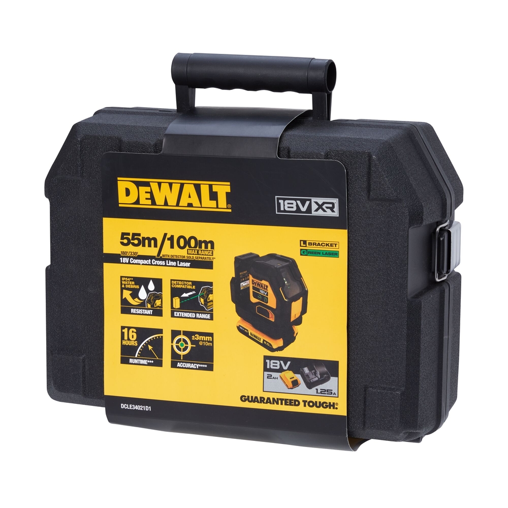 Laser croix compact XR 18V 2Ah Li-ion - Faisceaux verts - DCLE34021D1-QW - DEWALT