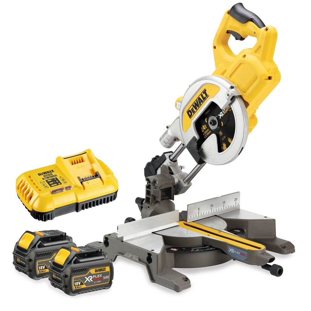 Scie à onglets radiale XR FLEXVOLT 54 V 2 Ah Li-Ion Brushless 216 mm - DCS777T2-QW - DEWALT