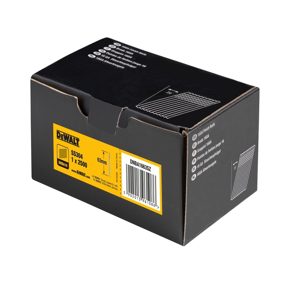 Pointes 16Ga 20° inox 1,2 x 63 mm - DNBA1663SZ - DEWALT