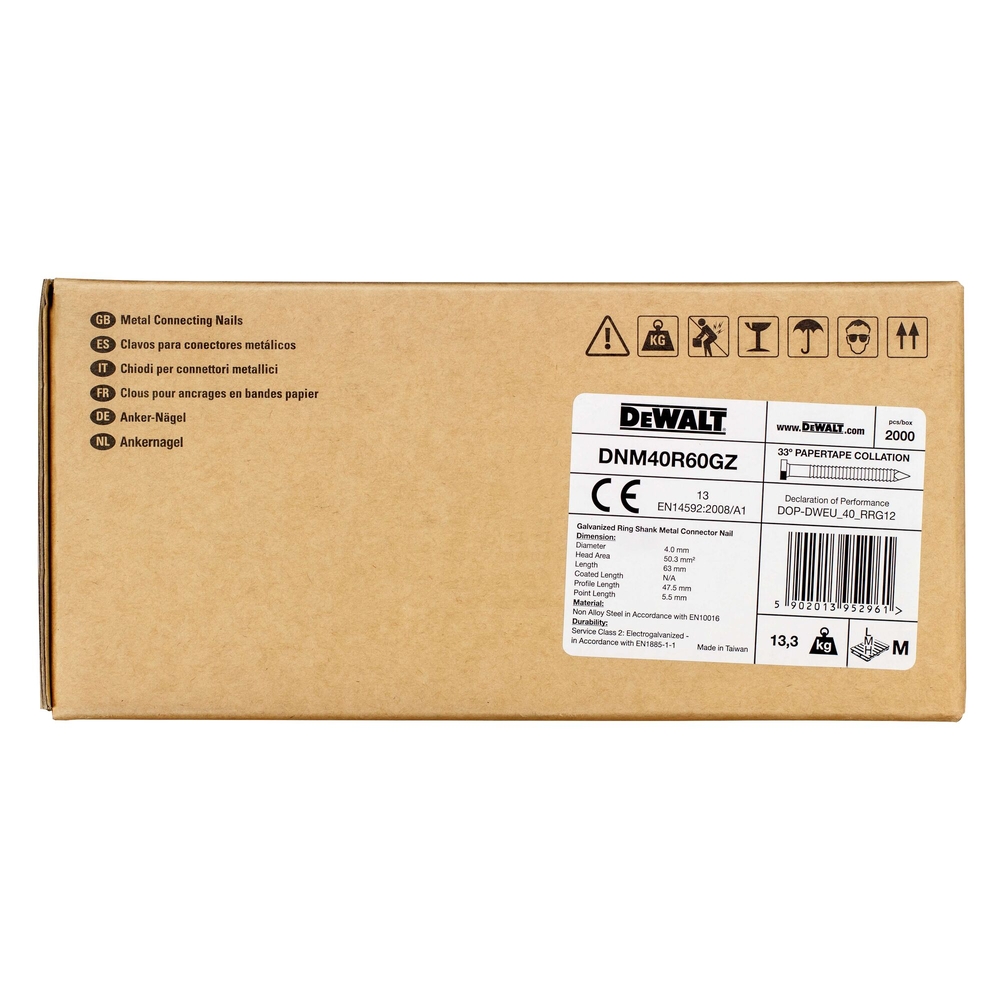 Pointes en bande papier 34° pour sabot de charpente crantées 4,04 x 60 mm - DNM40R60GZ - DEWALT