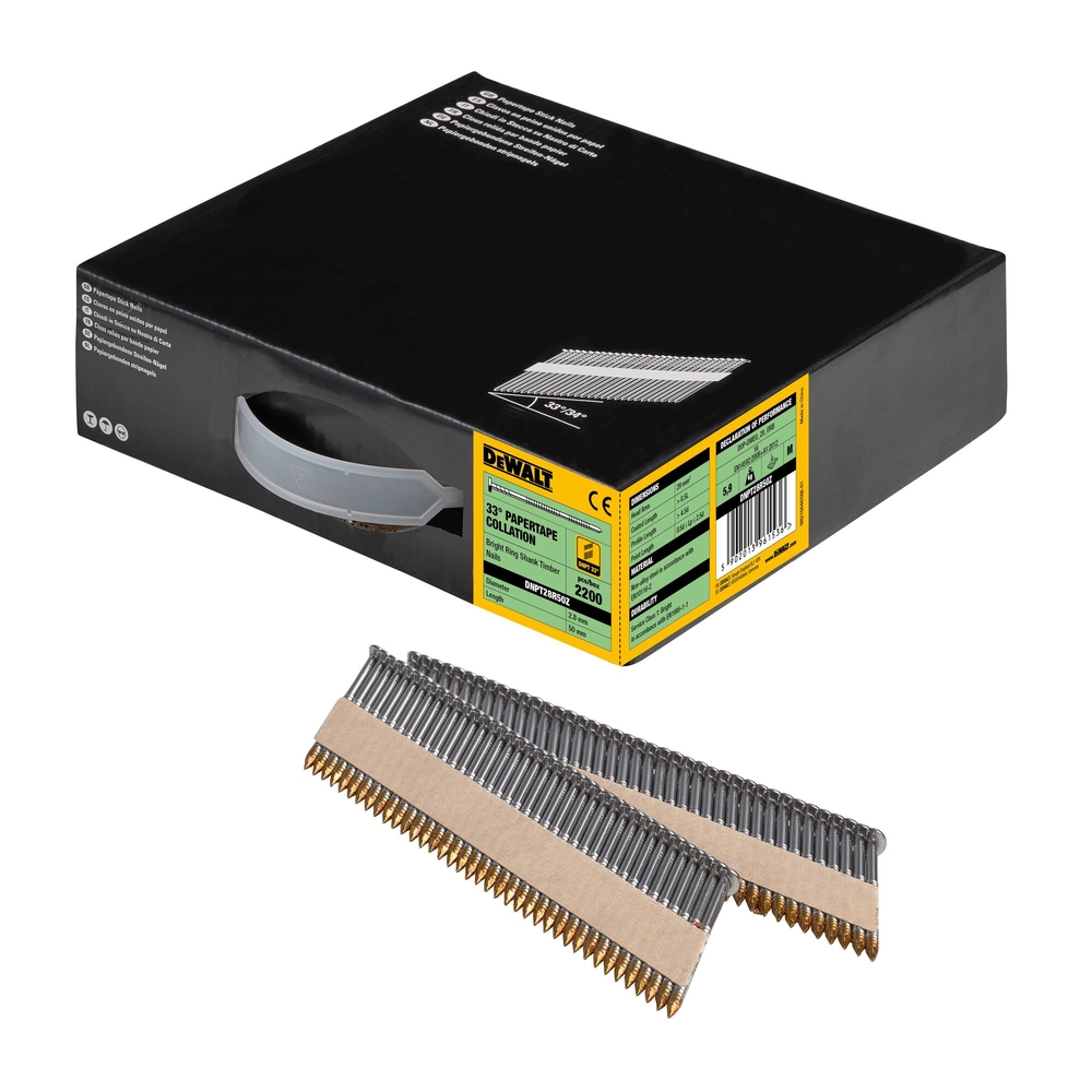 Pointes en bande papier 33° crantées 2,8 x 50 mm - DNPT28R50Z - DEWALT