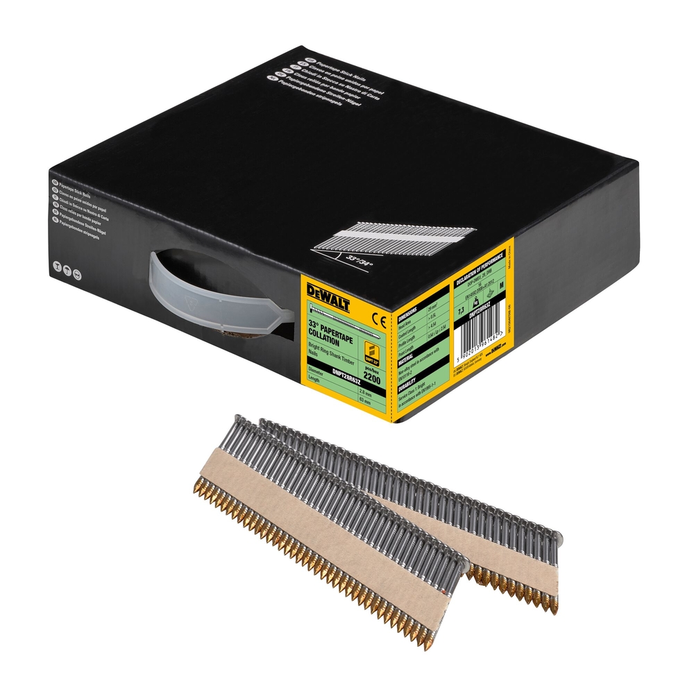 Pointes en bande papier 33° crantées 2,8 x 63 mm - DNPT28R63Z - DEWALT