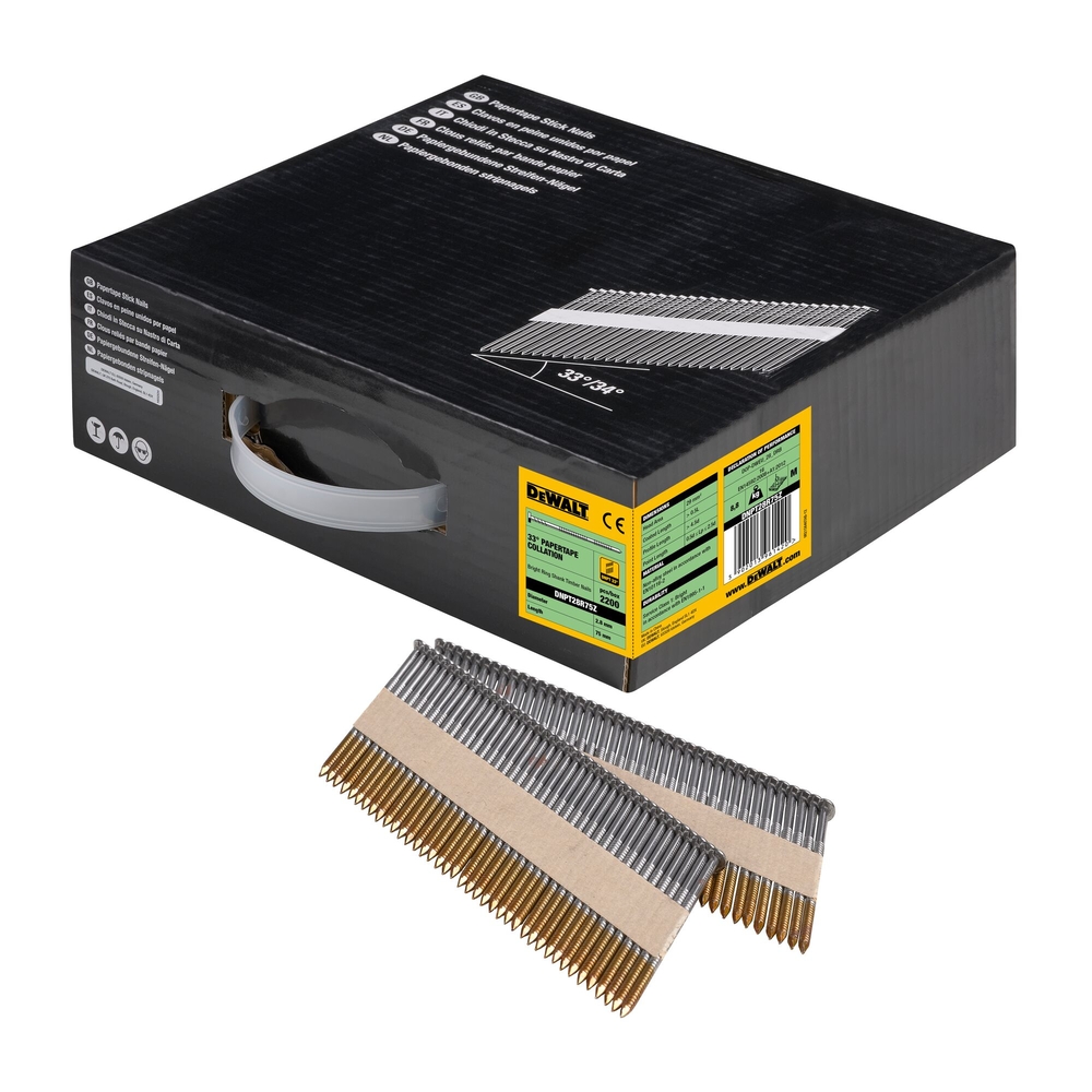 Pointes en bande papier 33° crantées 2,8 x 75 mm - DNPT28R75Z - DEWALT