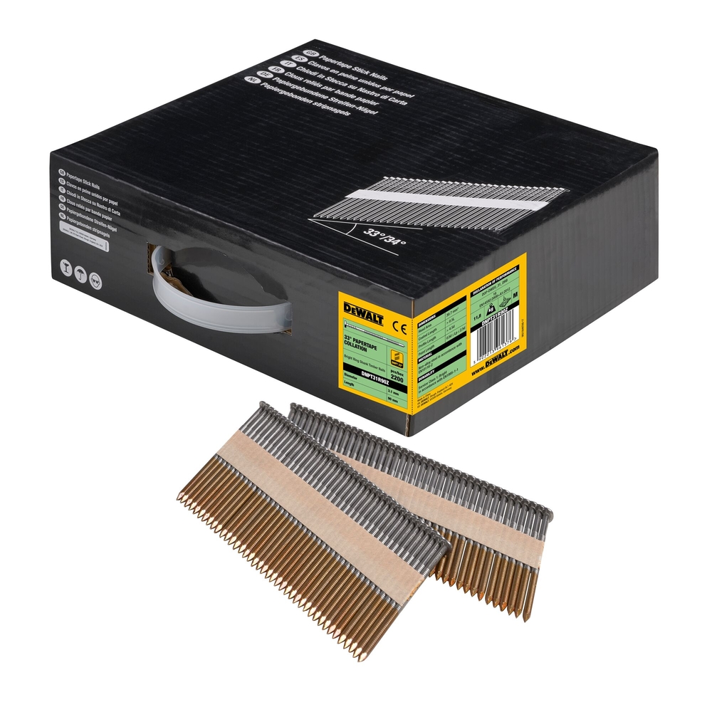 Pointes en bande papier 33° crantées 3,1 x 90 mm - DNPT31R90Z - DEWALT
