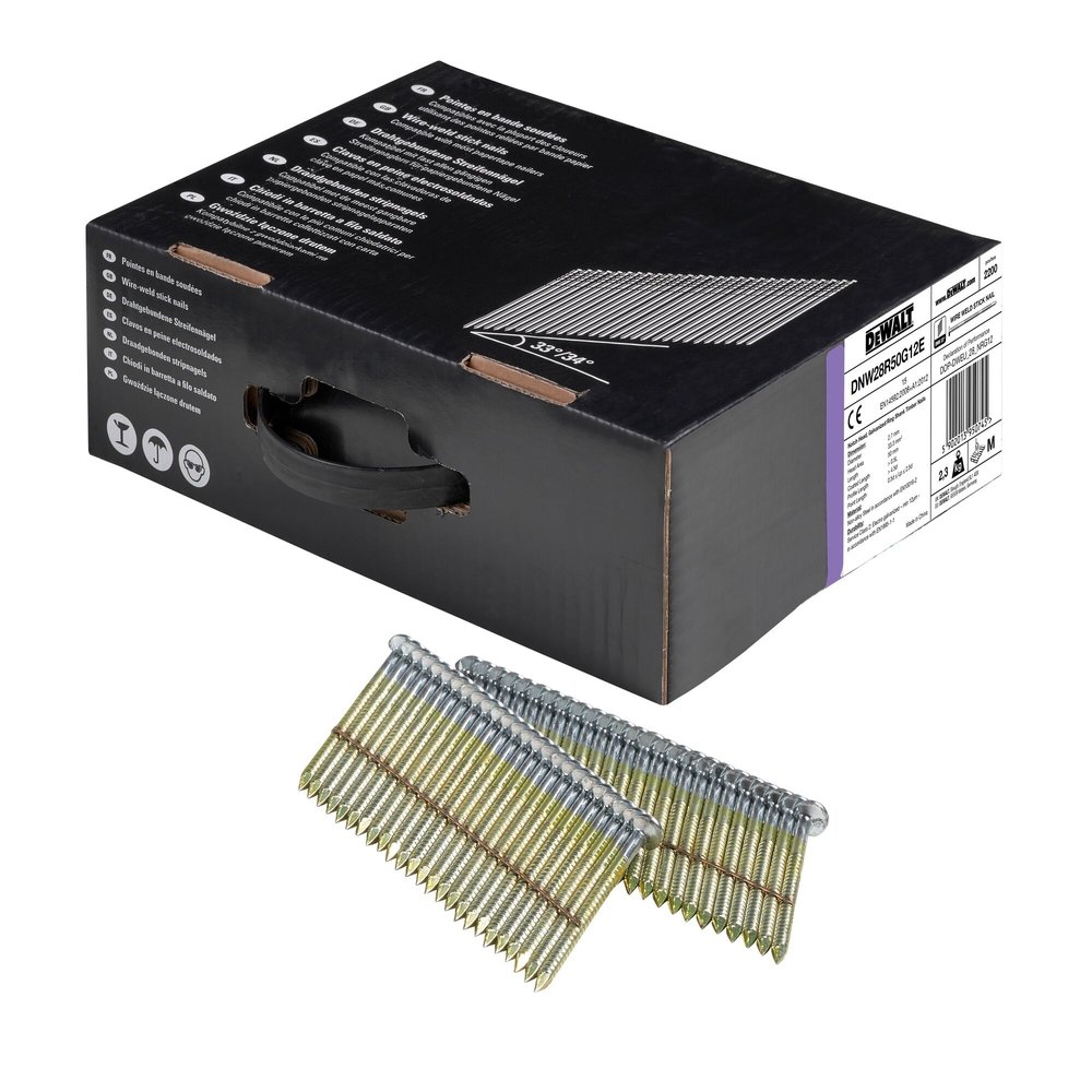 Pointes en bande métal 34° crantées électro-zinguées 2,8 x 50 mm - DNW28R50G12E - DEWALT