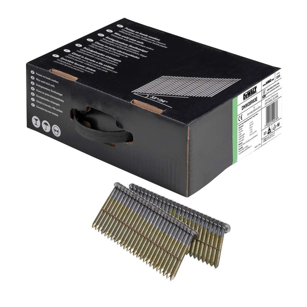 Pointes en bande métal 34° crantées 2,8 x 63 mm - DNW28R63E - DEWALT