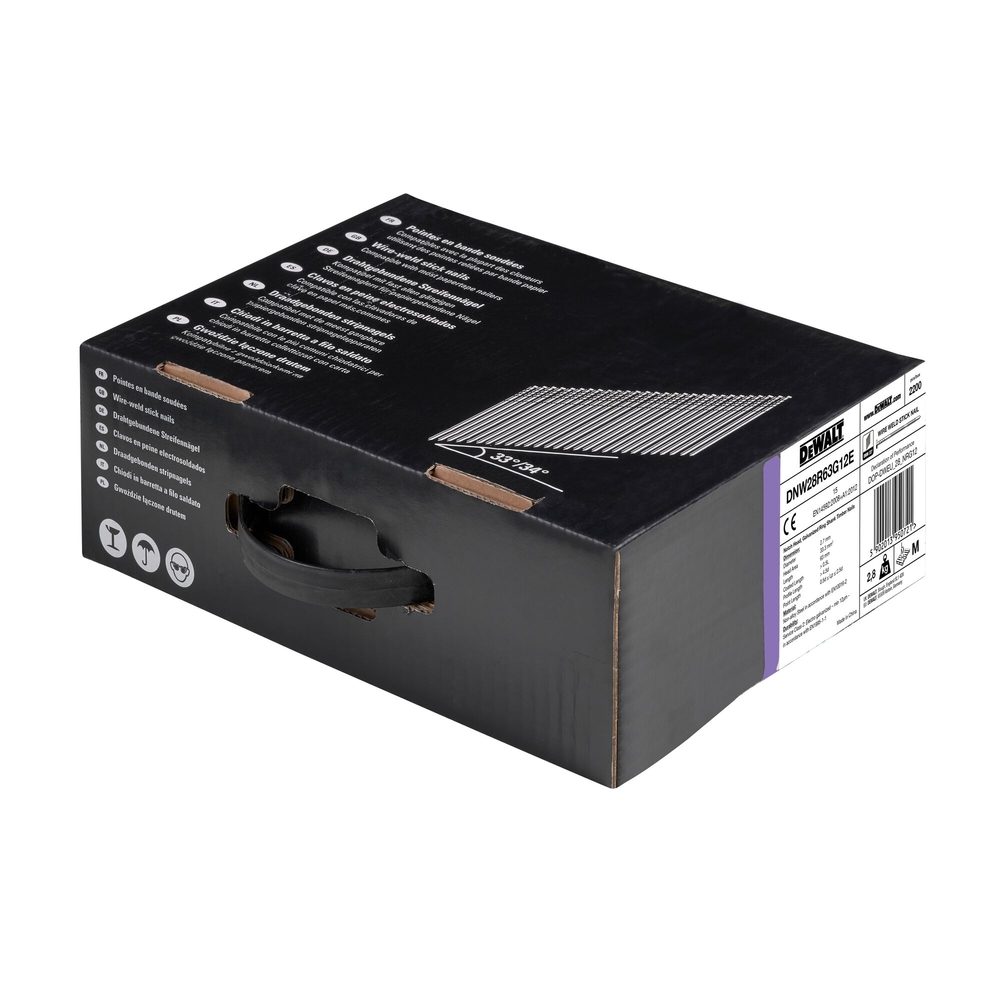 Pointes en bande métal 34° crantées électro-zinguées 2,8 x 63 mm - DNW28R63G12E - DEWALT