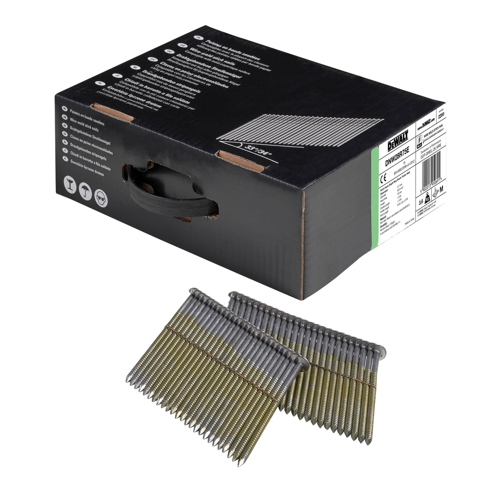 Pointes en bande métal 34° crantées 2,8 x 75 mm - DNW28R75E - DEWALT