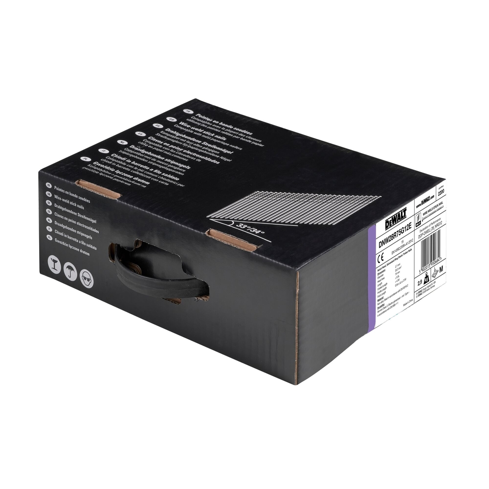 Pointes en bande métal 34° crantées électro-zinguées 2,8 x 75 mm - DNW28R75G12E - DEWALT