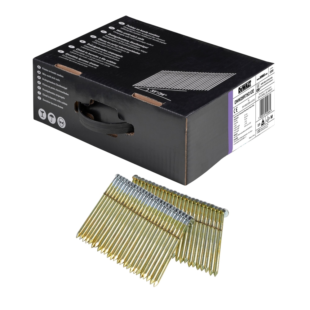 Pointes en bande métal 34° crantées électro-zinguées 2,8 x 75 mm - DNW28R75G12E - DEWALT