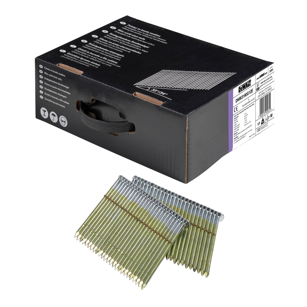 Pointes en bande métal 34° électro-zinguées 3,1 x 90 mm - DNW3190G12E - DEWALT