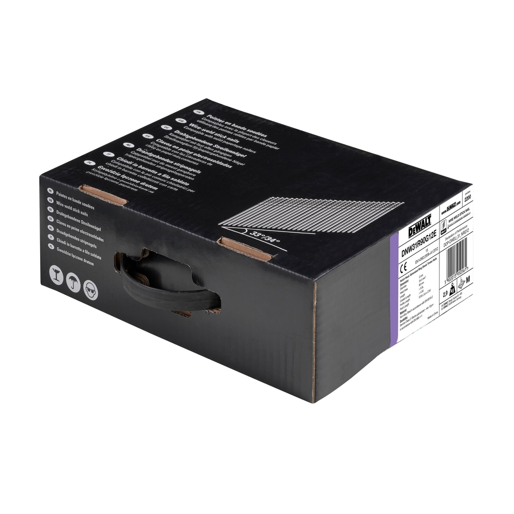 Pointes en bande métal 34° crantées électro-zinguées 3,1 x 90 mm - DNW31R90G12E - DEWALT