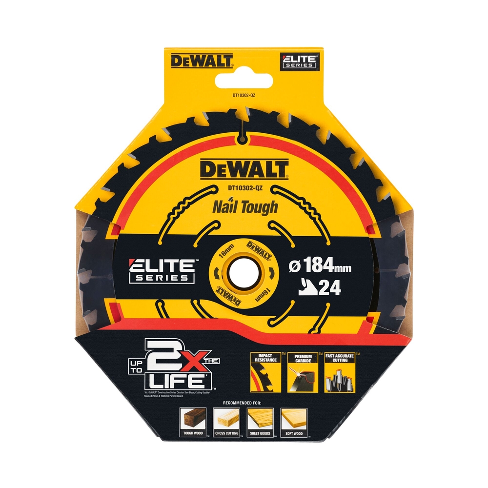 Lame de scie circulaire 184x20 mm, 24 dents, ATB/tronçonnage, angle d'attaque 20 - DT10302-QZ - DEWALT