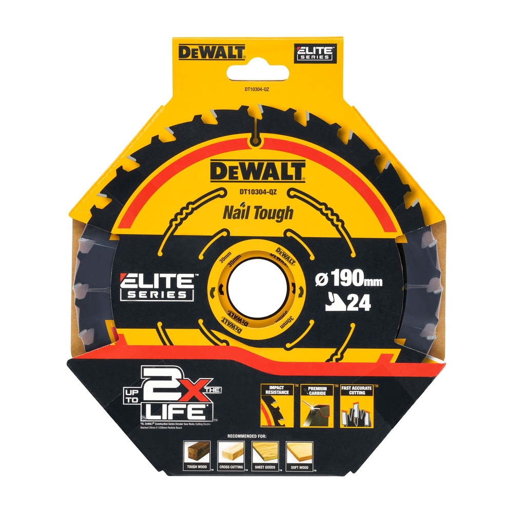 Lame de scie circulaire 190x30 mm, 24 dents, ATB/tronçonnage, angle d'attaque 20 - DT10304-QZ - DEWALT
