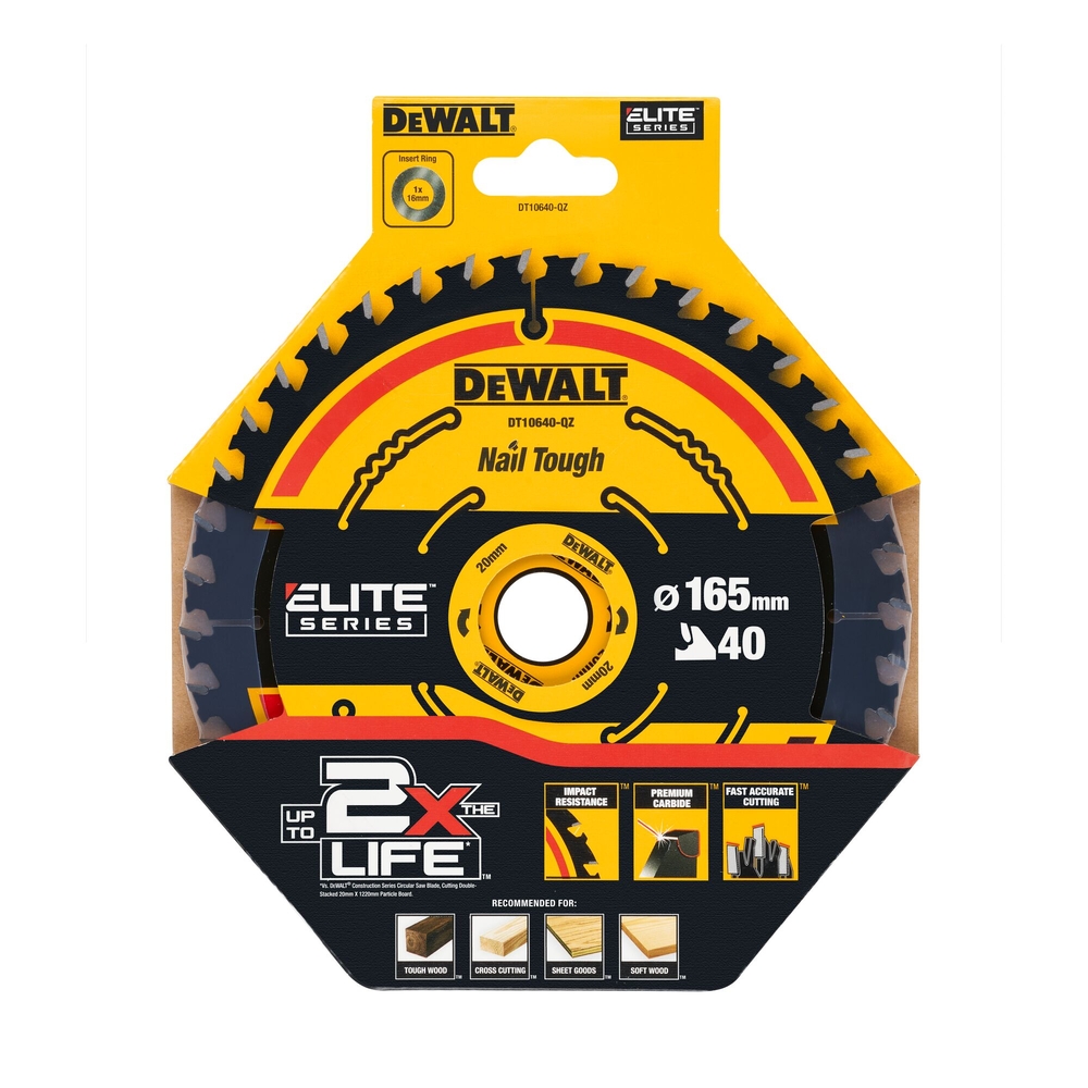Lame de scie circulaire 165x20 mm, 40 dents, ATB/tronçonnage, angle d'attaque 20 - DT10640-QZ - DEWALT