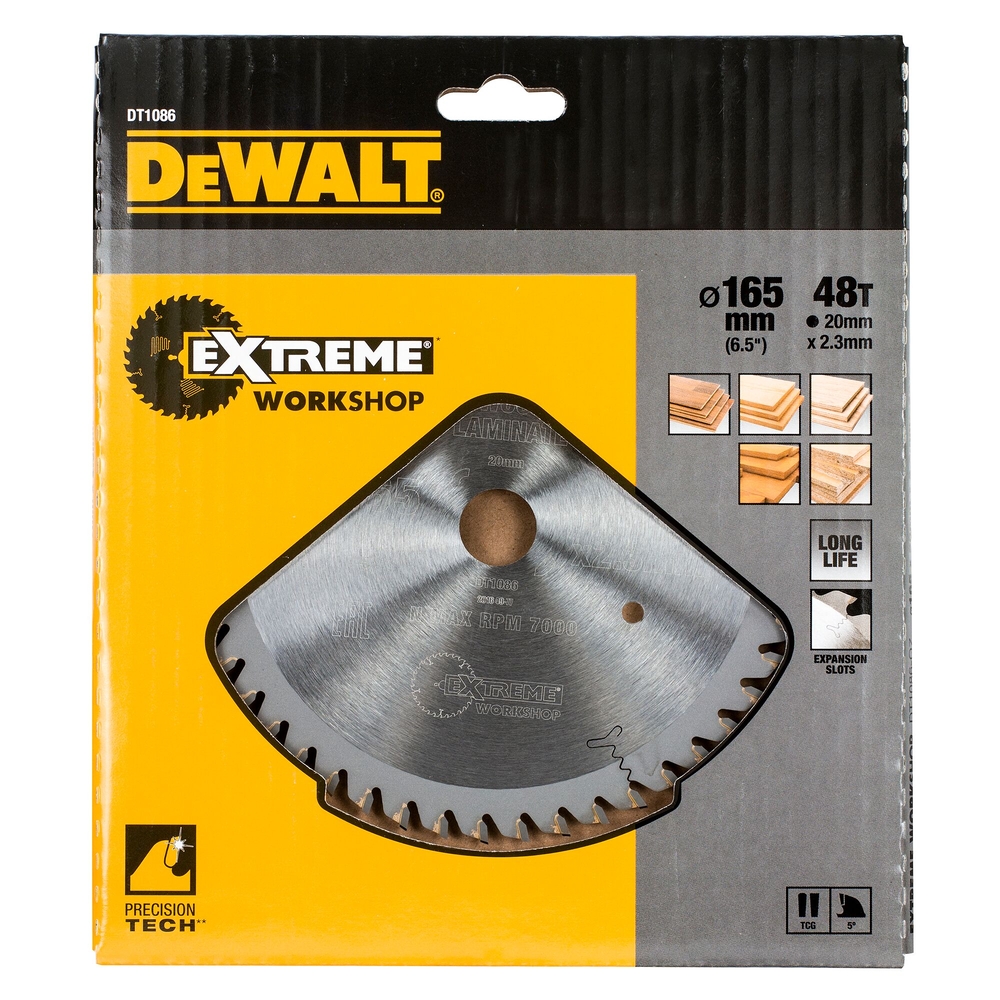 Lame pour scie circulaire plongeante carbure Extreme Workshop 165x20mm 48 dents - DT1086-QZ - DEWALT