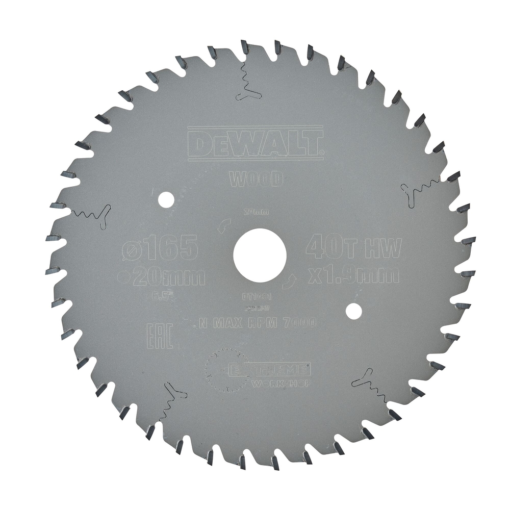Lame pour scie circulaire plongeante carbure Extreme Workshop 165x20mm 40 dents - DT1091-QZ - DEWALT