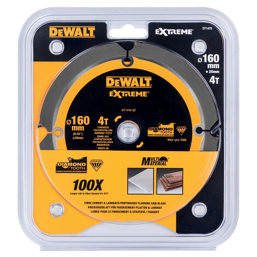 Lame de scie circulaire portative denture diamant 160 x 20 mm 4 dents - DT1470-QZ - DEWALT