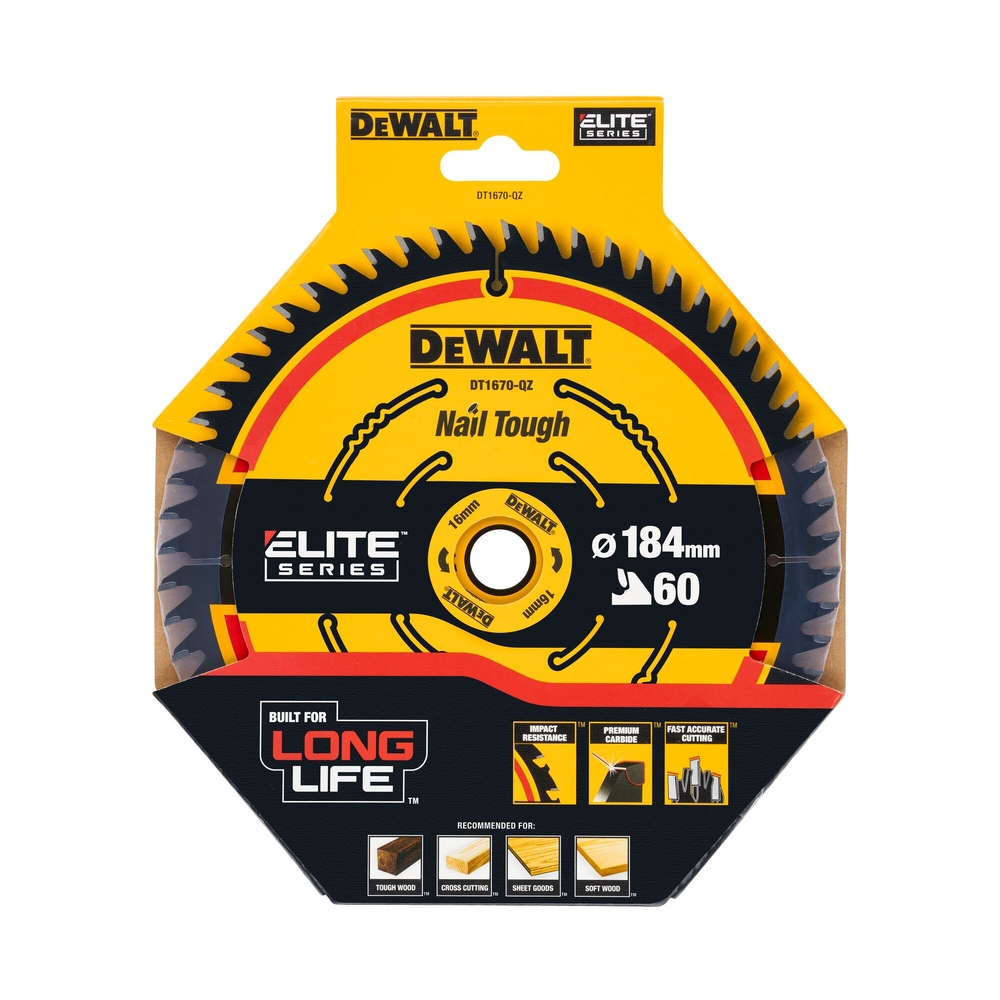 Lame de scie circulaire sans fil carbure ELITE 184 x 16 mm - DT1670-QZ - DEWALT