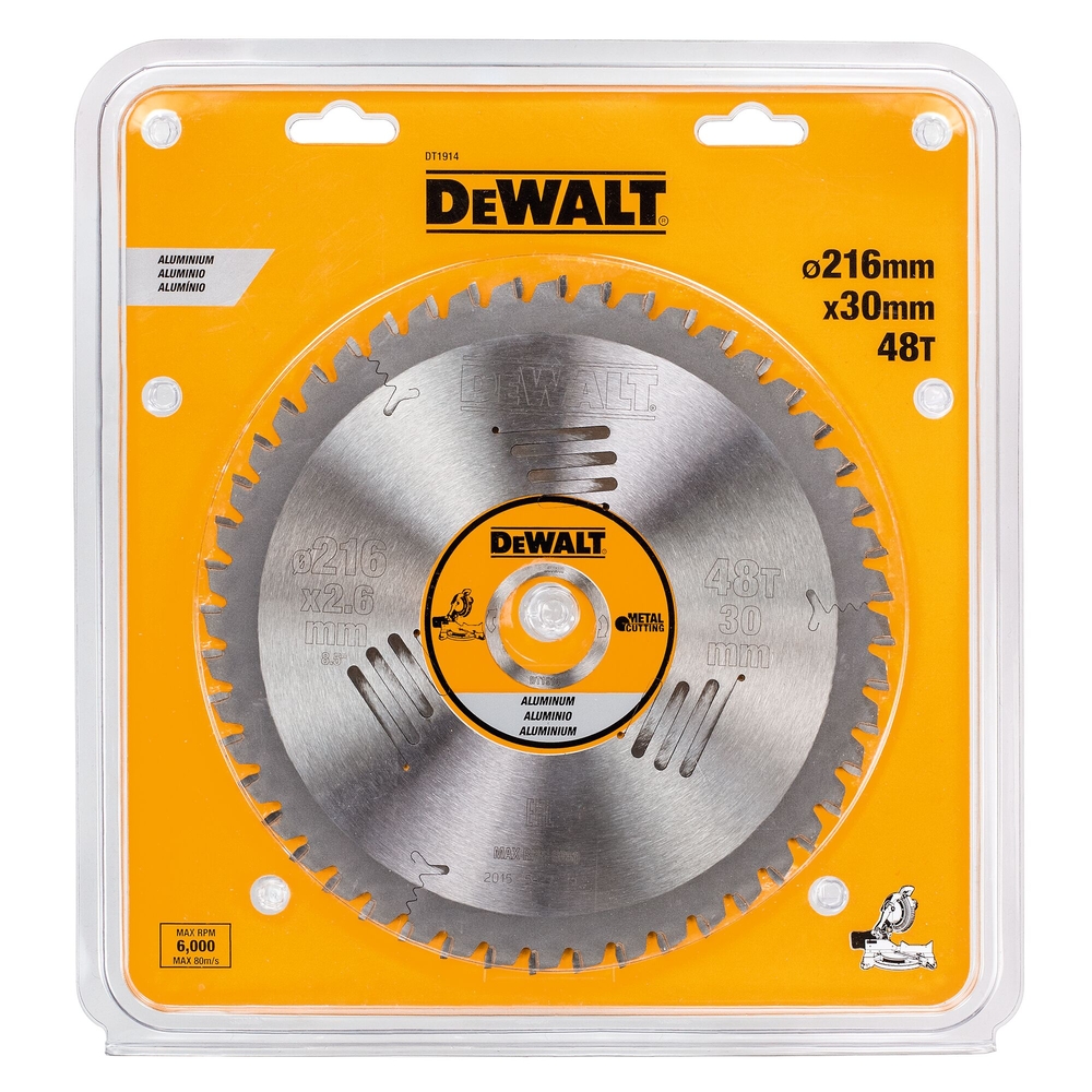 Lame de scie circulaire stationnaire carbure, 216 x 30mm 48 dents, TCG/aluminium - DT1914-QZ - DEWALT