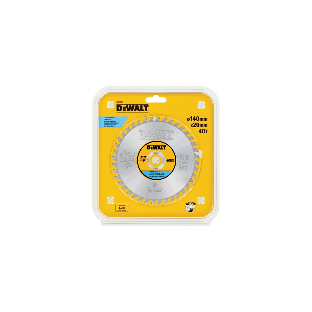 Lame de scie circulaire stationnaire carbure 140 x 20,4 mm, 40 dents, MTCG/inox  - DT1918-QZ - DEWALT
