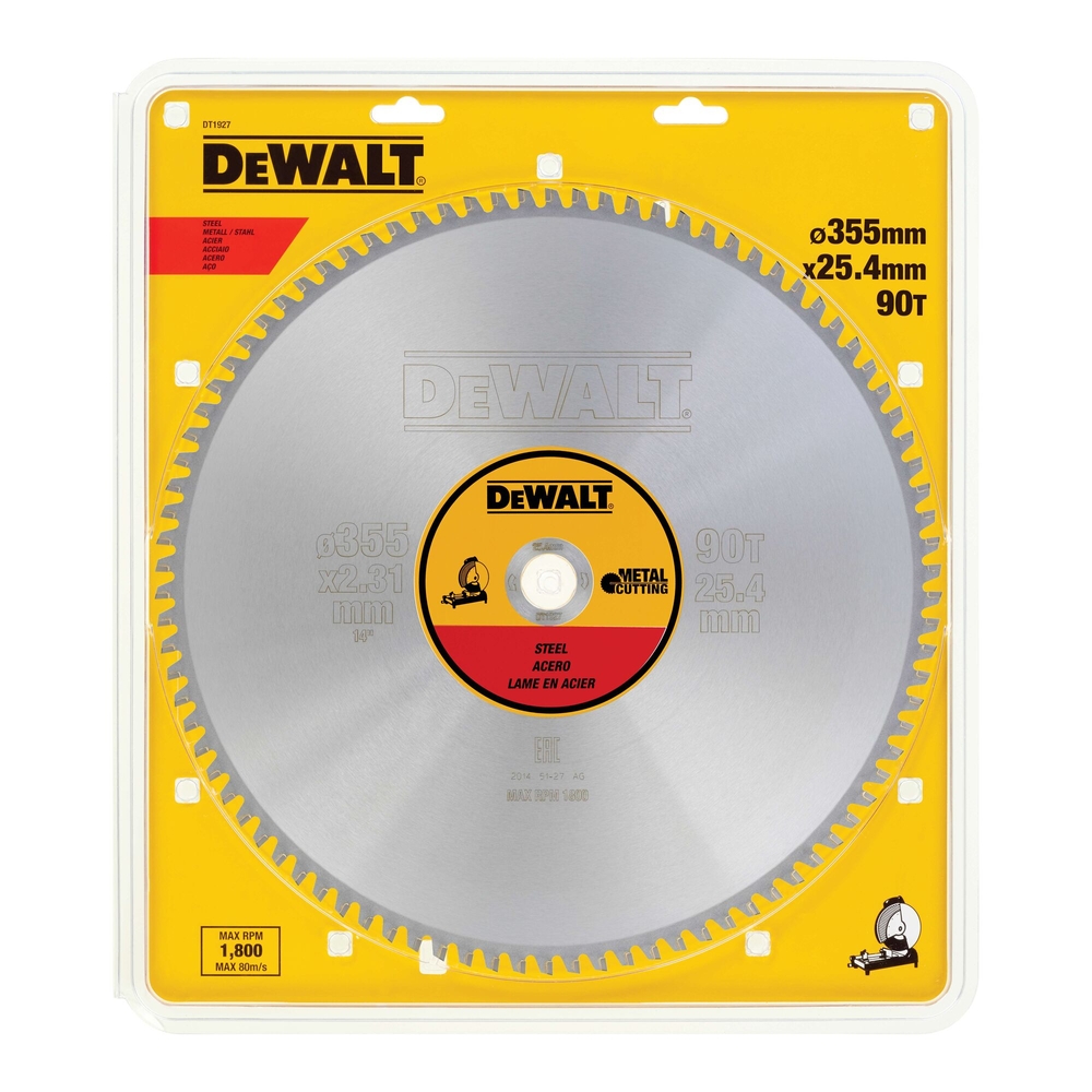 Lame de scie circulaire stationnaire carbure 355 x 25,4 mm, 90 dents, TCG/métal - DT1927-QZ - DEWALT