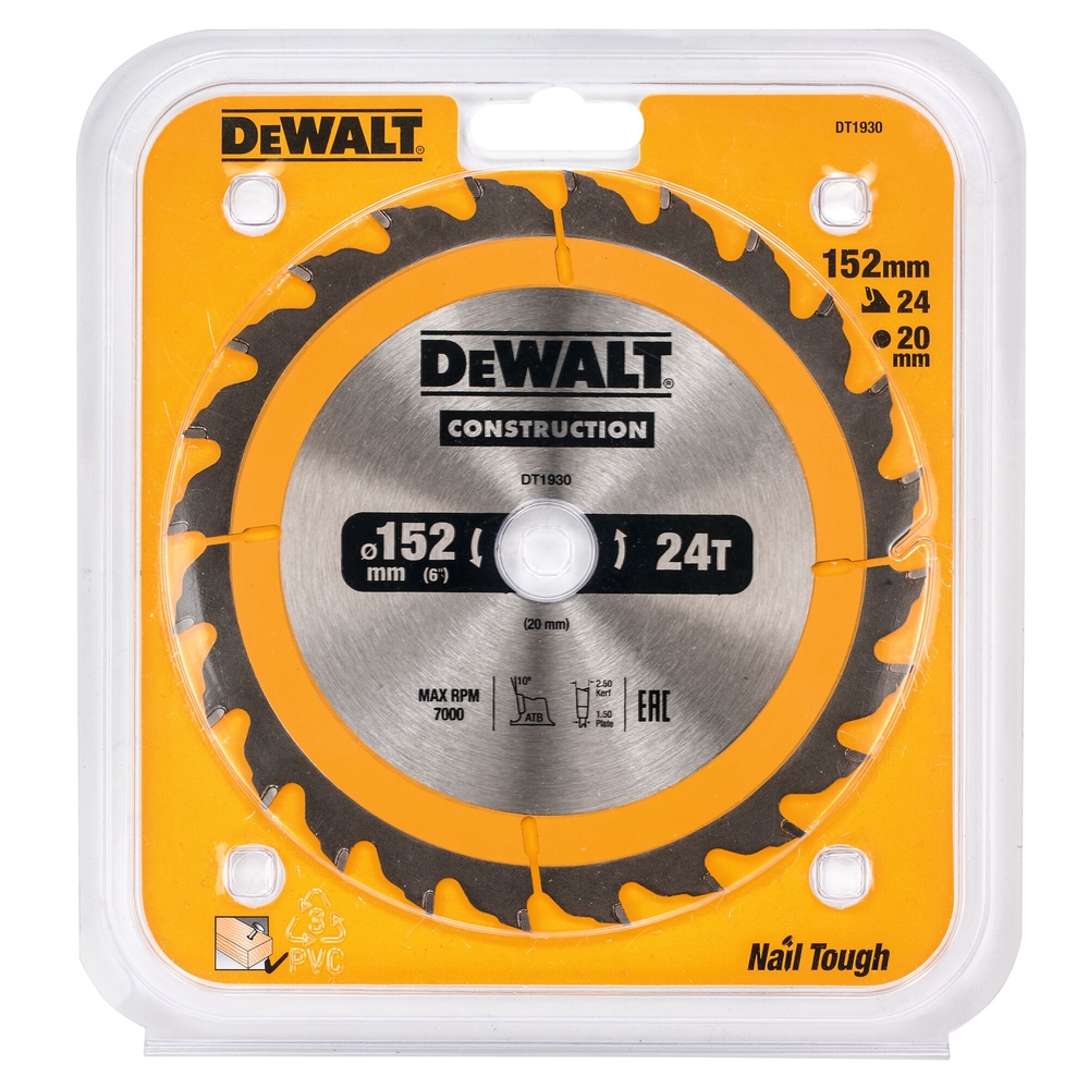 Lame de scie circulaire 152x20 mm 24 dents ATB/tronçonnage angle d'attaque 10 - DT1930-QZ - DEWALT