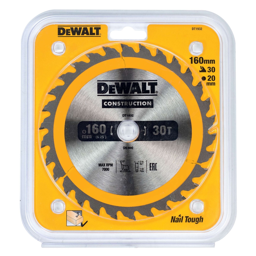 Lame de scie circulaire 160x20 mm 30 dents ATB/tronçonnage angle d'attaque 20 - DT1932-QZ - DEWALT
