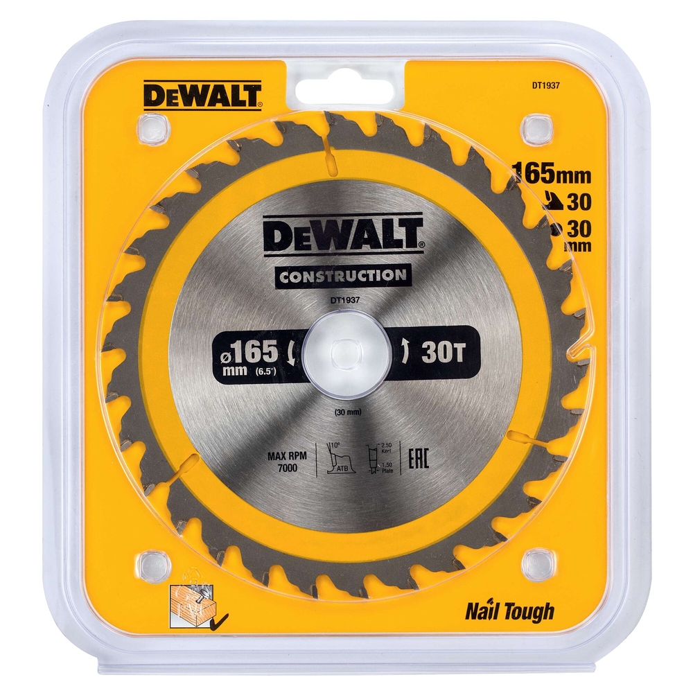 Lame de scie circulaire 165x30 mm 30 dents ATB/tronçonnage angle d'attaque 10 - DT1937-QZ - DEWALT
