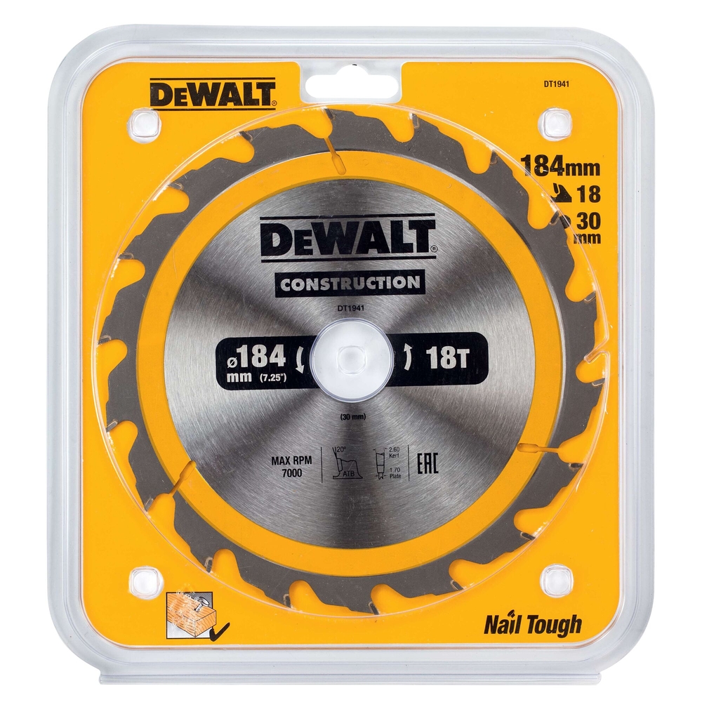 Lame de scie circulaire 184x30 mm 18 dents ATB/délignage angle d'attaque 20 - DT1941-QZ - DEWALT