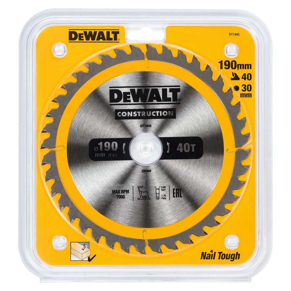Lame de scie circulaire 190x30 mm 40 dents ATB/tronçonnage angle d'attaque 10 - DT1945-QZ - DEWALT