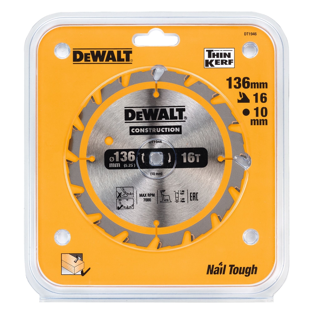 Lame de scie circulaire 136x10 mm 16 dents ATB/délignage angle d'attaque 20 - DT1946-QZ - DEWALT