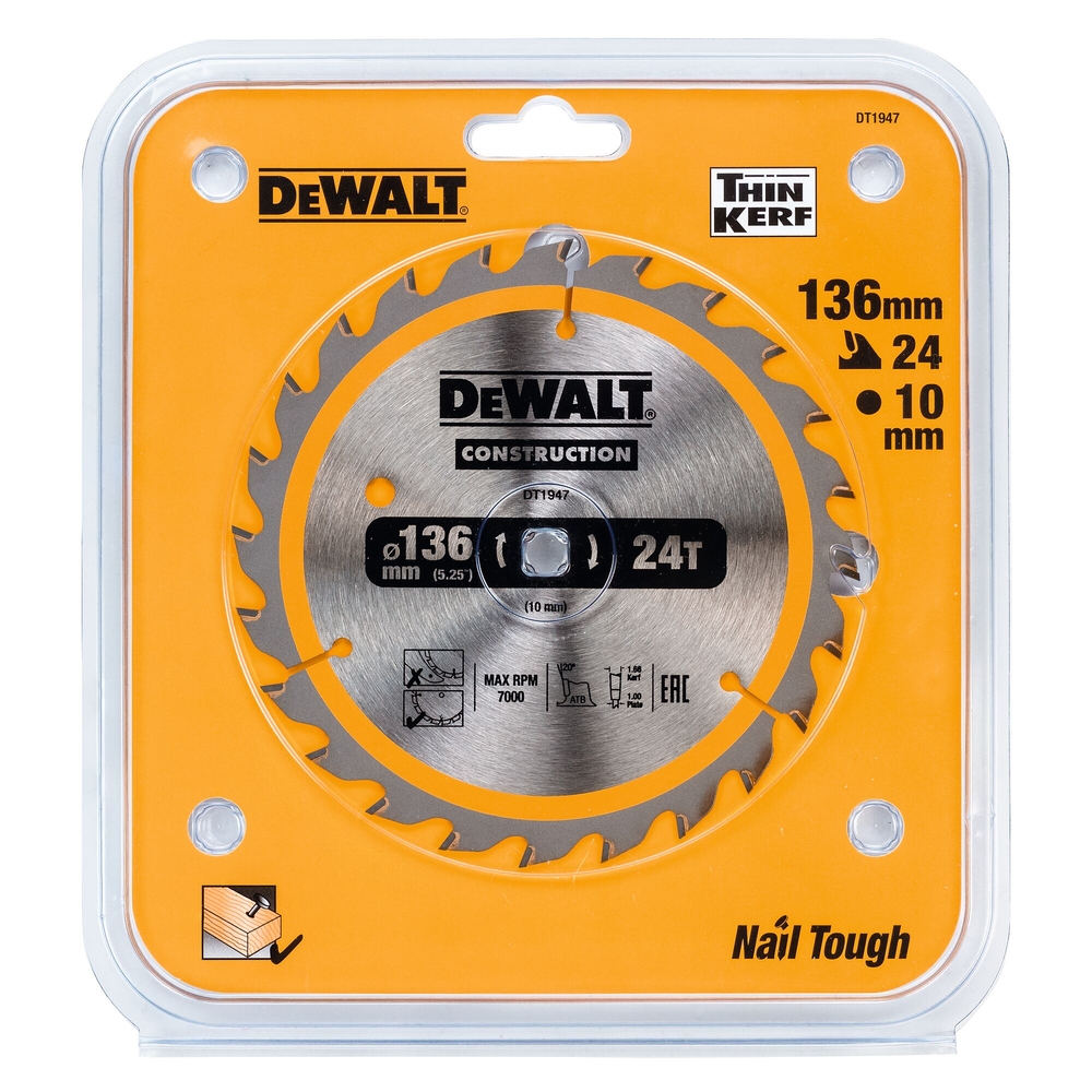 Lame de scie circulaire 136x10 mm 24 dents ATB/tronçonnage angle d'attaque 20 - DT1947-QZ - DEWALT