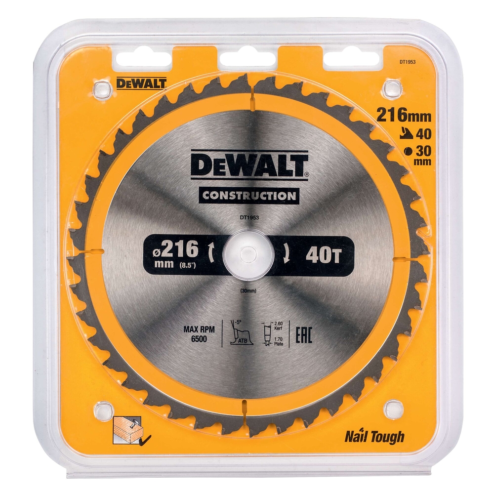 Lames de scie circulaire stationnaire carbure construction 216 x 30 mm, 40 dents - DT1953-QZ - DEWALT