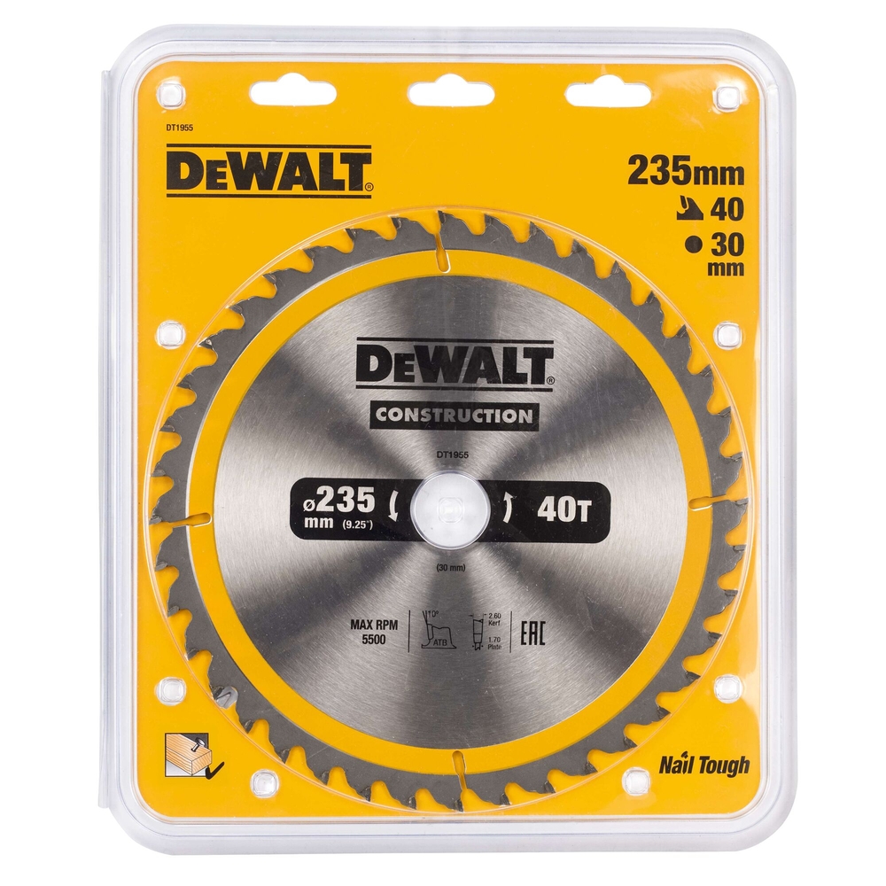 Lame de scie circulaire 235x30 mm, 40 dents, ATB/tronçonnage, angle d'attaque 20 - DT1955-QZ - DEWALT