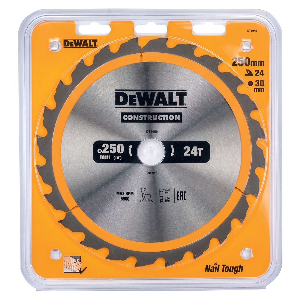 Lames de scie circulaire stationnaire carbure construction 250 x 30 mm, 24 dents - DT1956-QZ - DEWALT