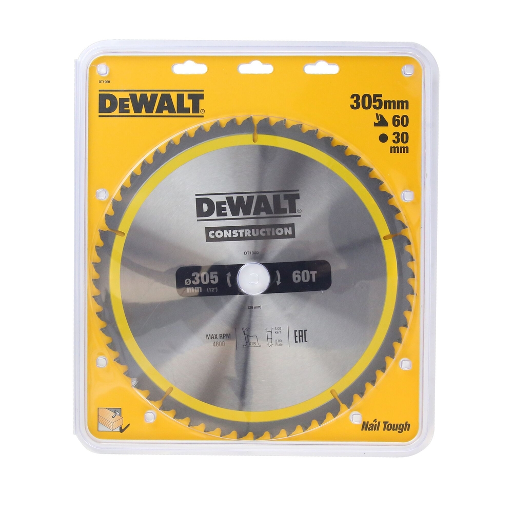 Lames de scie circulaire stationnaire carbure construction 305 x 30 mm, 60 dents - DT1960-QZ - DEWALT