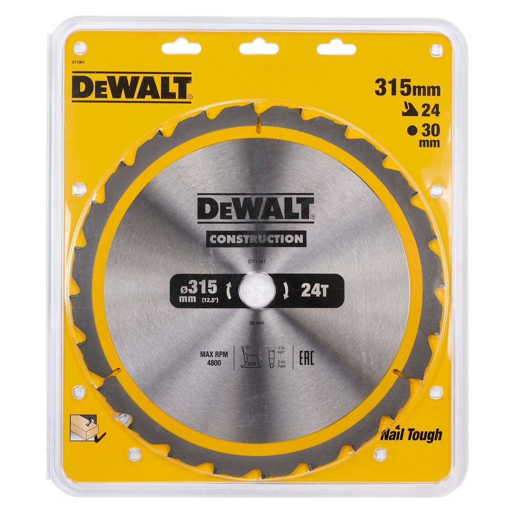 Lames de scie circulaire stationnaire carbure construction 315 x 30 mm, 24 dents - DT1961-QZ - DEWALT