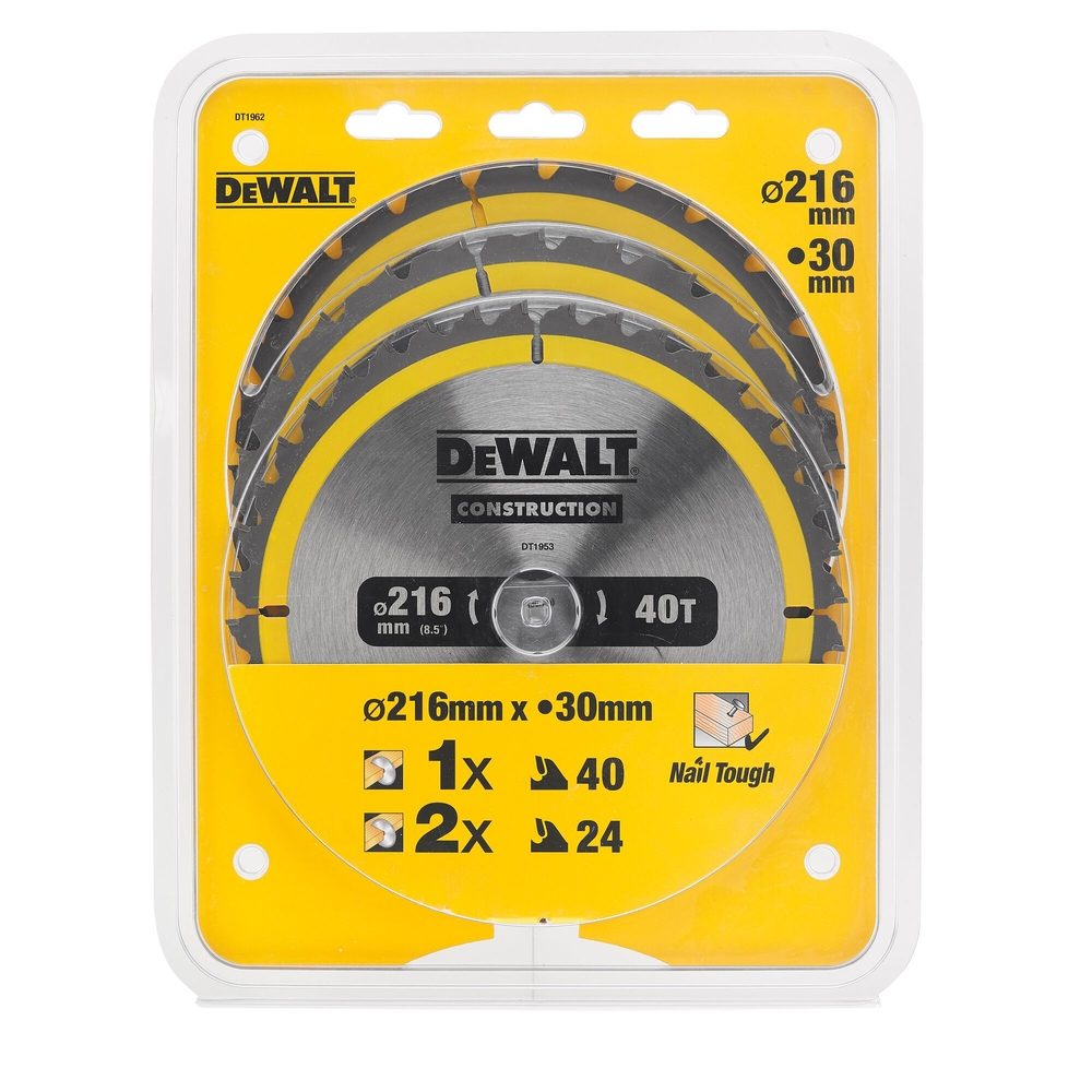 Coffret plastique de 3 lames carbure construction scie circulaire stationnaire - DT1962-QZ - DEWALT
