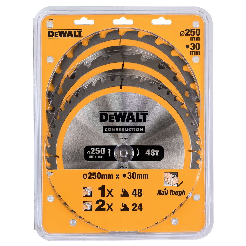 Coffret plastique de 3 lames carbure construction scie circulaire stationnaire - DT1963-QZ - DEWALT