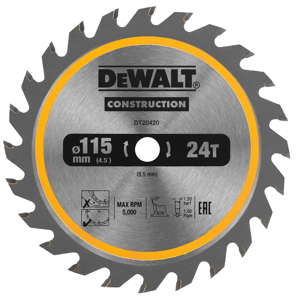 Lame de scie circulaire sans fil carbure construction, 115 x 9,5 mm, 24 dents - DT20420-QZ - DEWALT