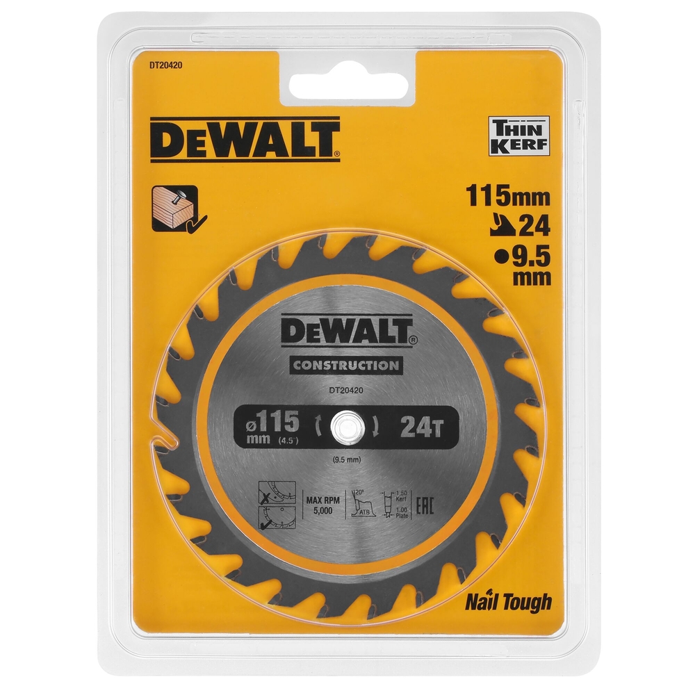 Lame de scie circulaire sans fil carbure construction, 115 x 9,5 mm, 24 dents - DT20420-QZ - DEWALT