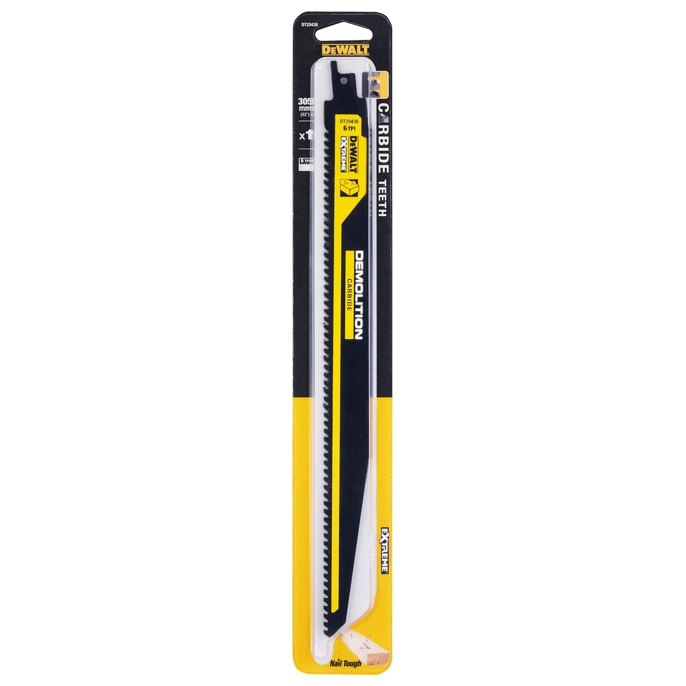 Lame de scie sabre carbure 305 mm pour le bois avec clous / 6TPI - DT20438-QZ - DEWALT